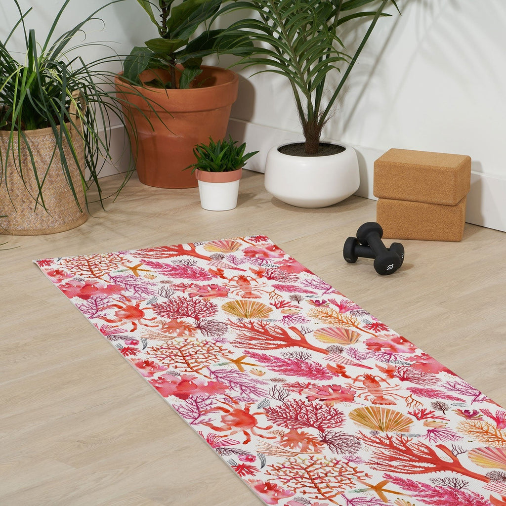 Ninola Design Botanic Retreat Coral Reef Crab Lobster Red Yoga Mat