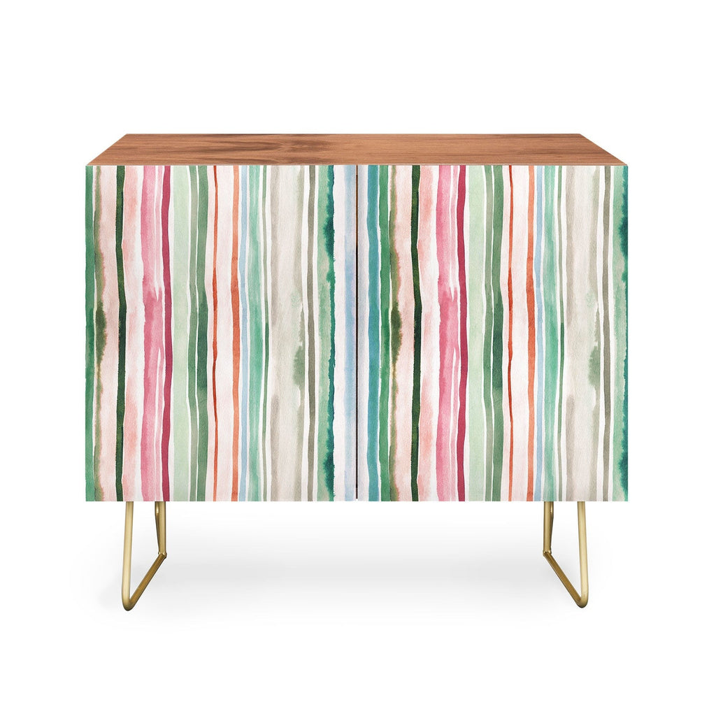 Ninola Design Botanic Retreat Watercolor Stripes Green Orange Red Credenza