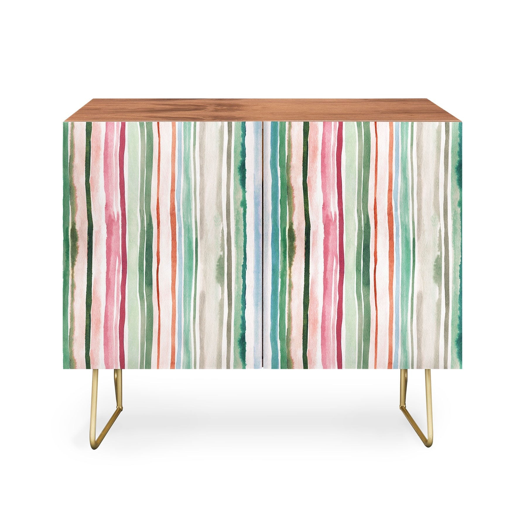 Ninola Design Botanic Retreat Watercolor Stripes Green Orange Red Credenza
