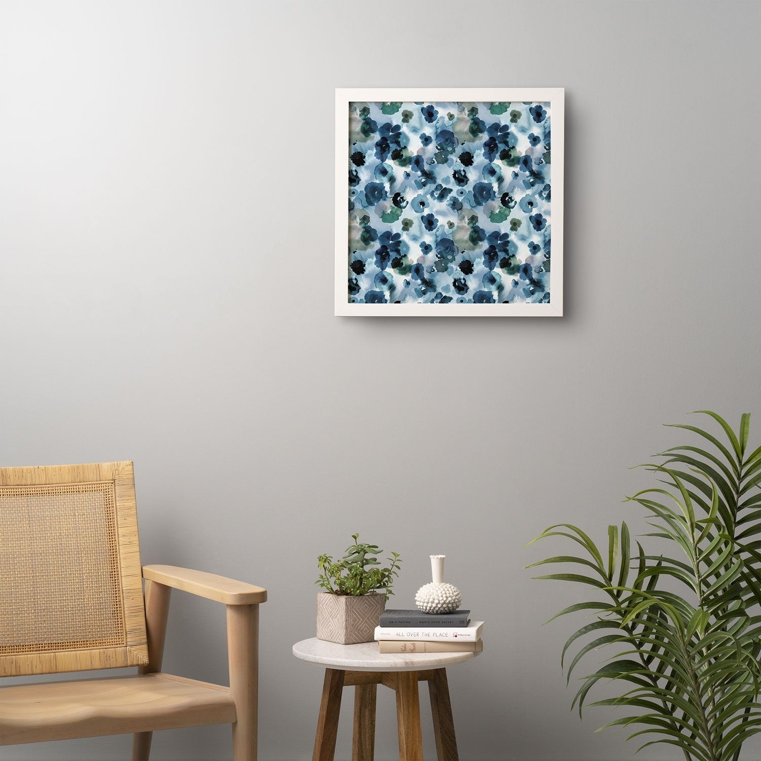 Ninola Design Botanic Retreat Ombre Abstract Watercolor Flowers Blue Navy Framed Wall Art