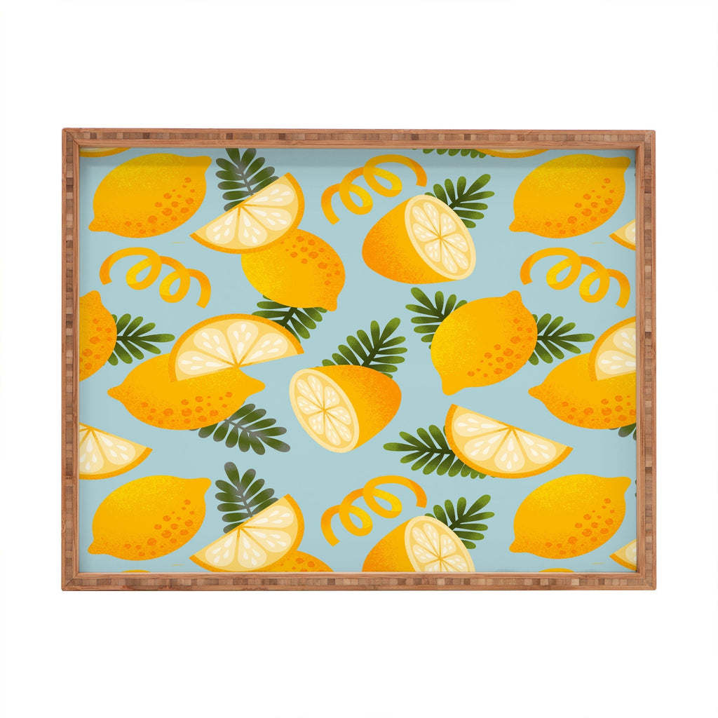Jessica Molina Lemon Pattern on Sky Blue Rectangular Tray