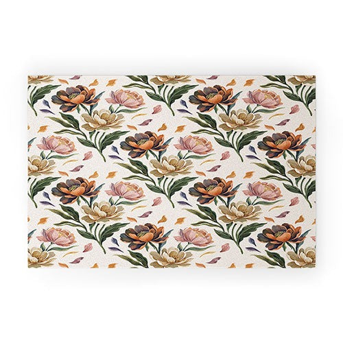 Marta Barragan Camarasa Hand Painted Peony Florals Welcome Mat