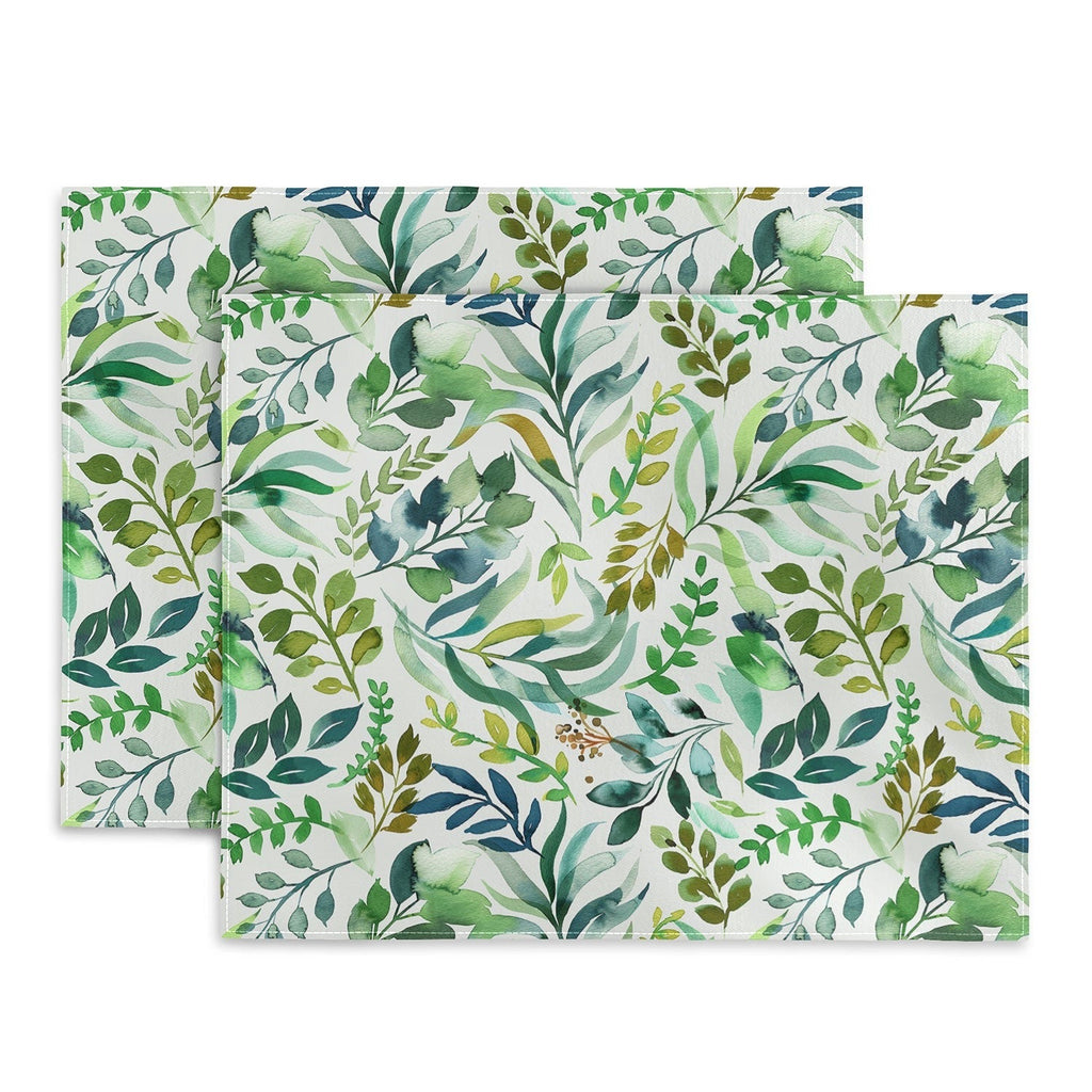 Ninola Design Botanic Retreat Loose Botanical Leaves Watercolor Green Placemat