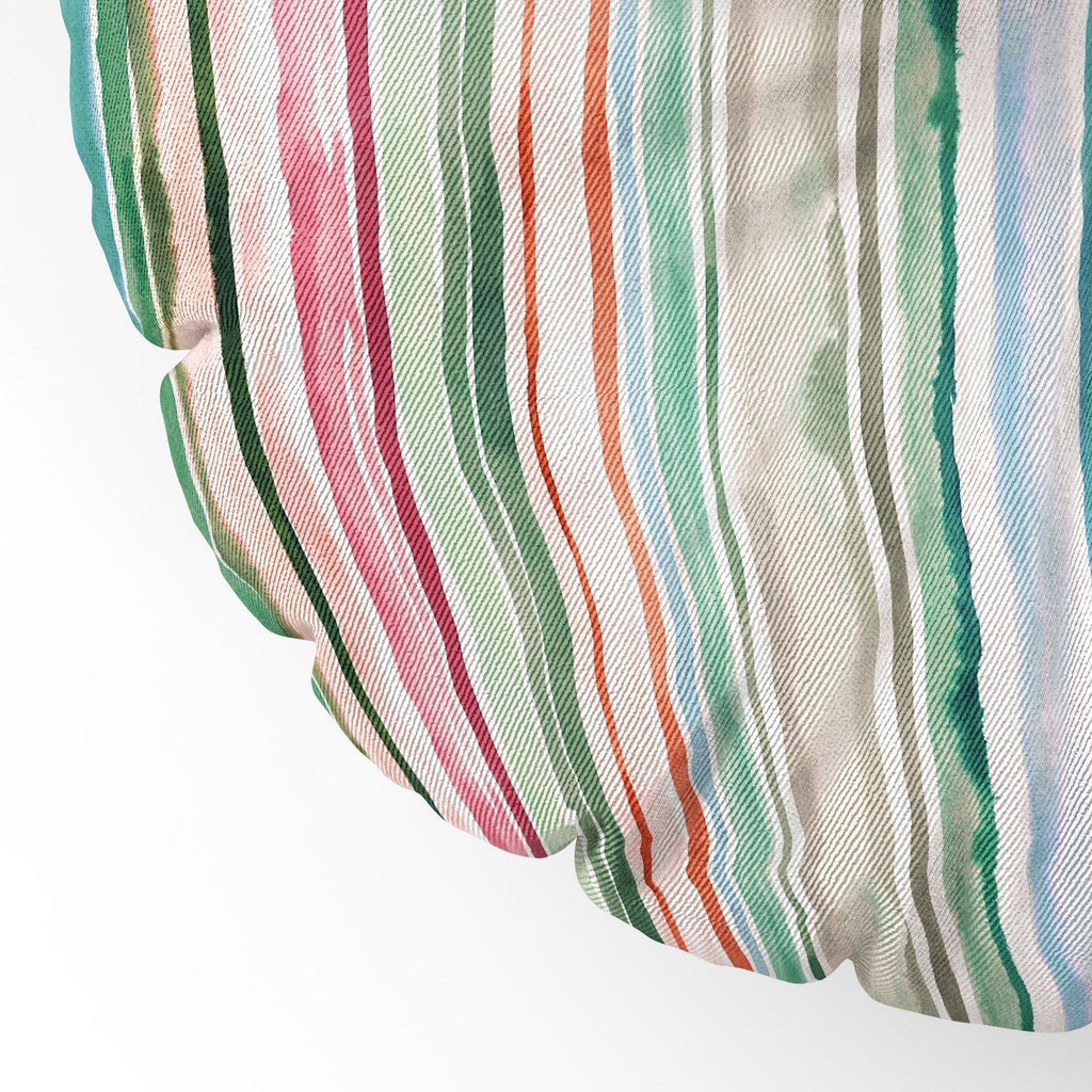 Ninola Design Botanic Retreat Watercolor Stripes Green Orange Red Floor Pillow Round