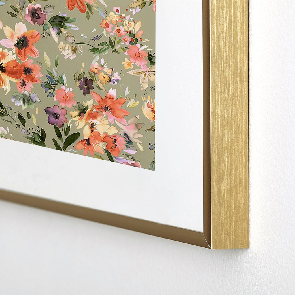 Ninola Design Botanic Retreat Painterly Tropical Flowers Sage Green Metal Framed Art Print