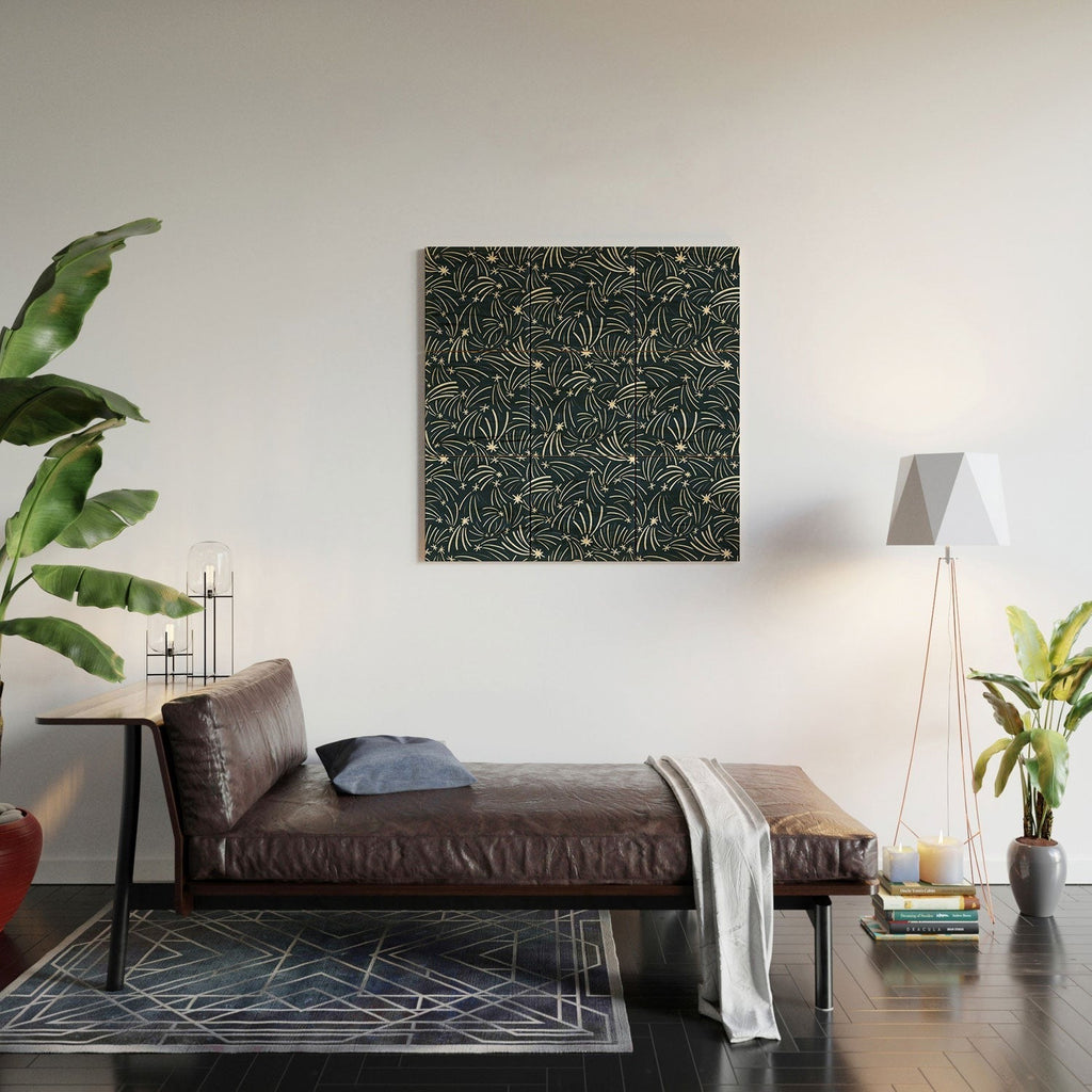Little Om Pattern Shooting Stars blue Wood Wall Mural