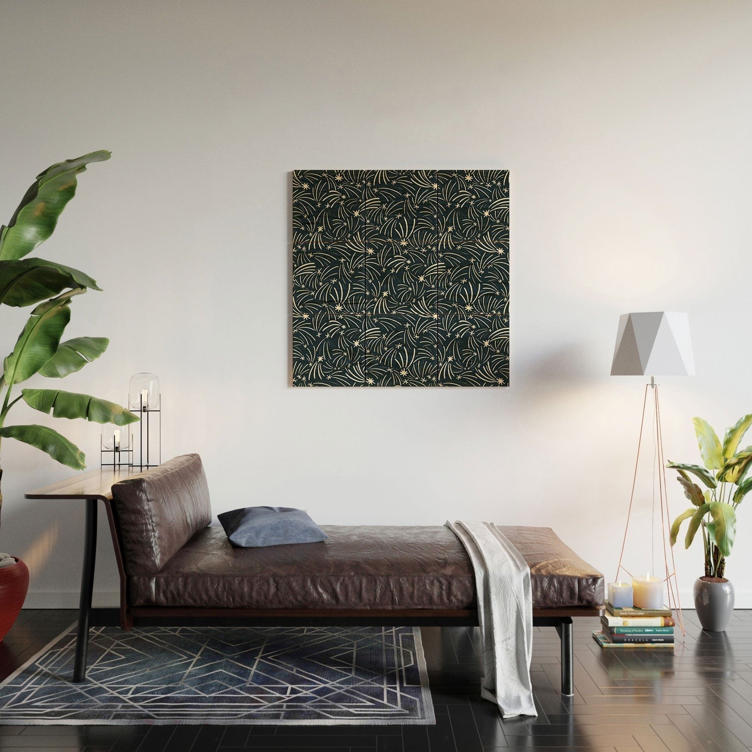 Little Om Pattern Shooting Stars blue Wood Wall Mural