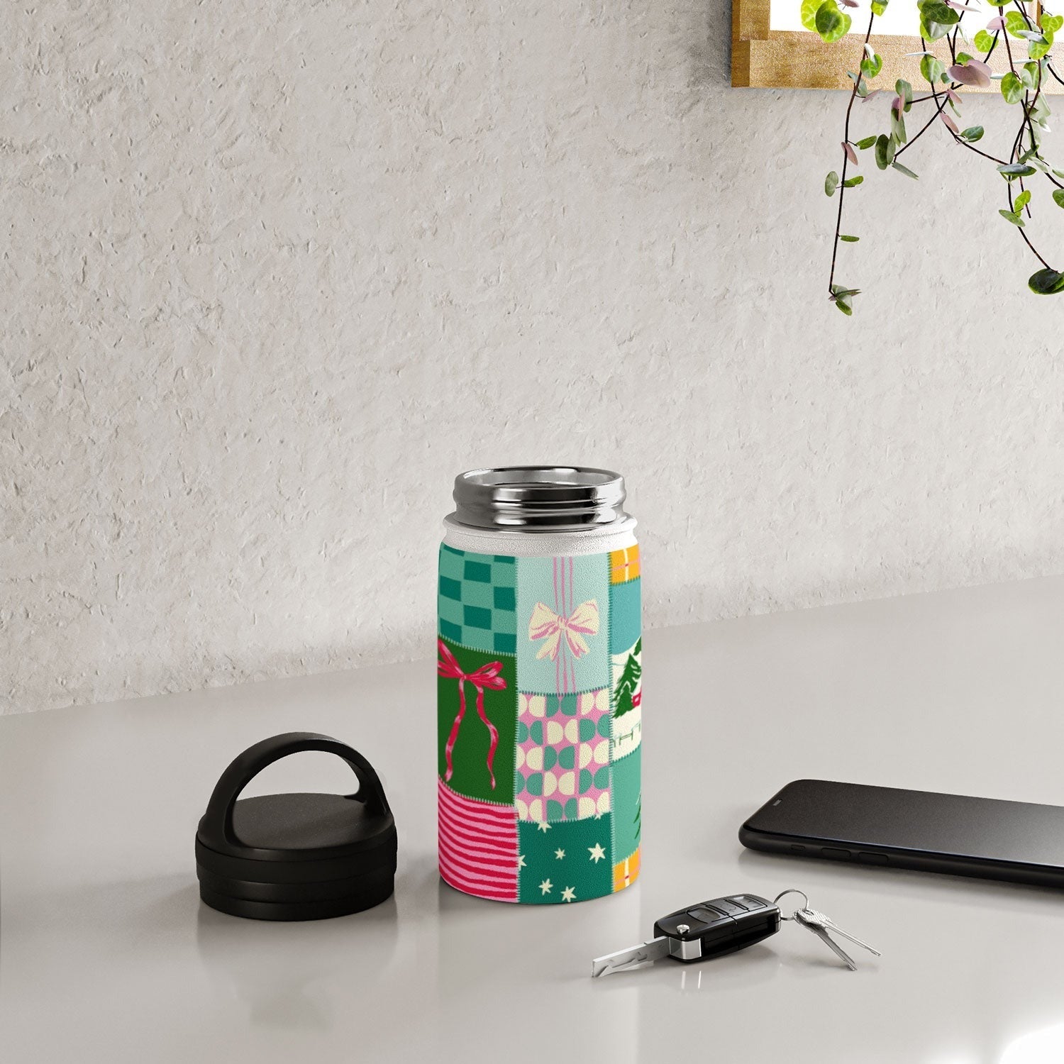 LouBruzzoni Cozy Christmas Patchwork Water Bottle