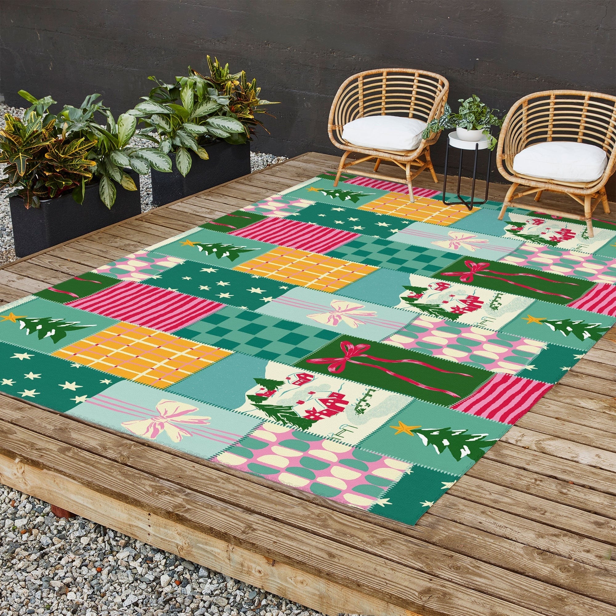 LouBruzzoni Cozy Christmas Patchwork Outdoor Rug