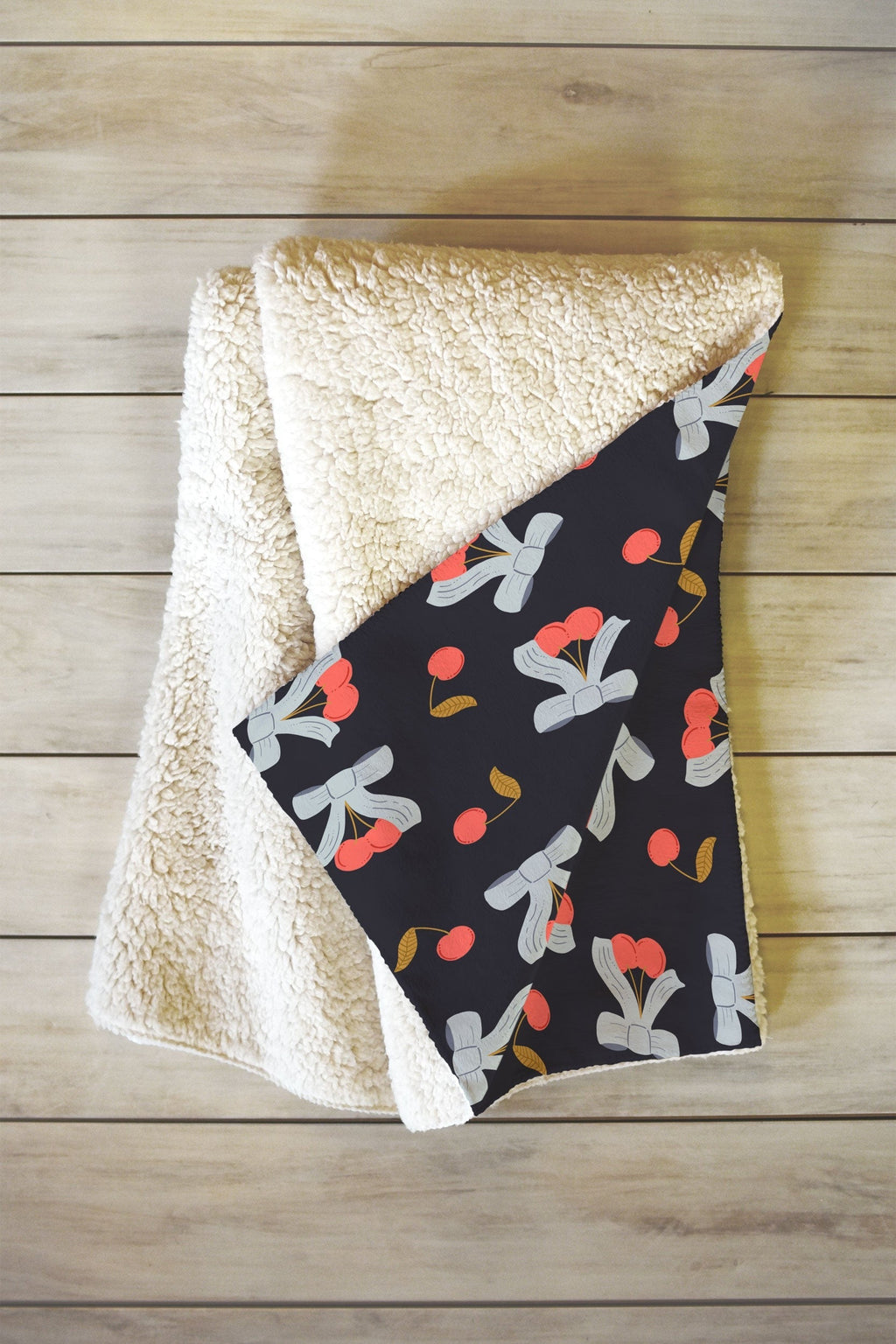 Jennifer Labre Cherries and Bows Fleece Throw Blanket