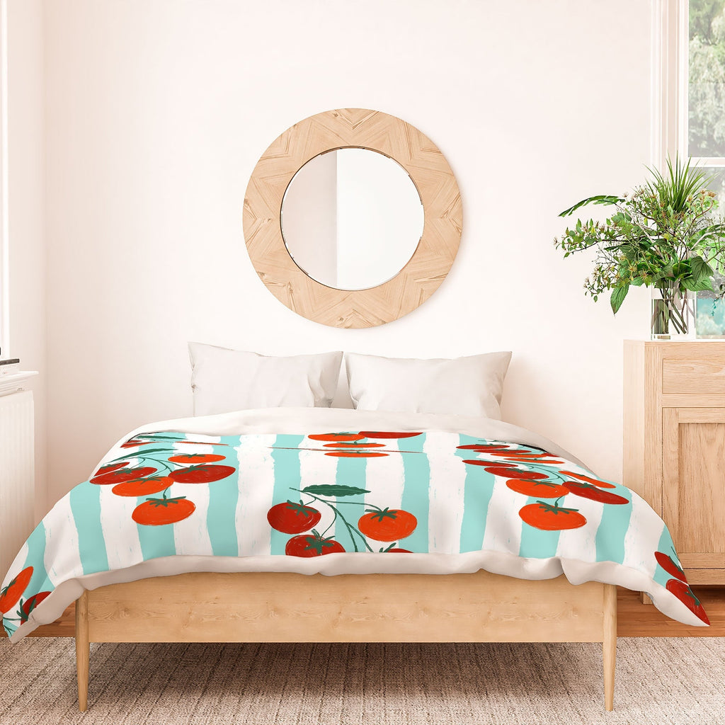 Design by Spark Zesty Tomatoes and Stripes Duvet Cover