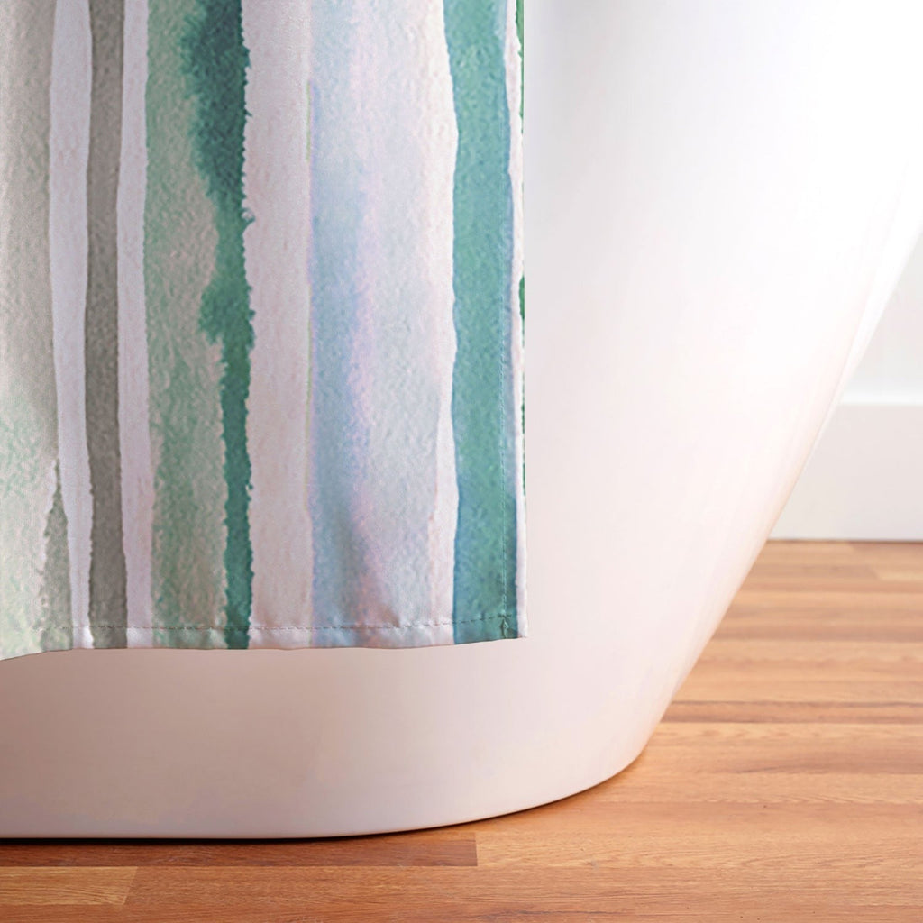 Ninola Design Botanic Retreat Watercolor Stripes Green Orange Red Shower Curtain