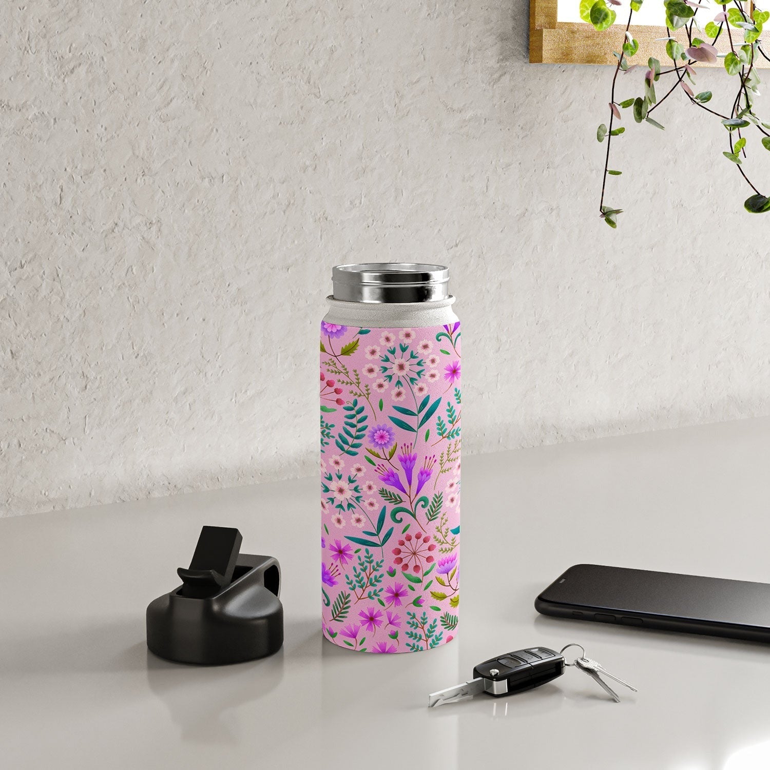 Pimlada Phuapradit Ditsy Purple Floral Half Drop Water Bottle