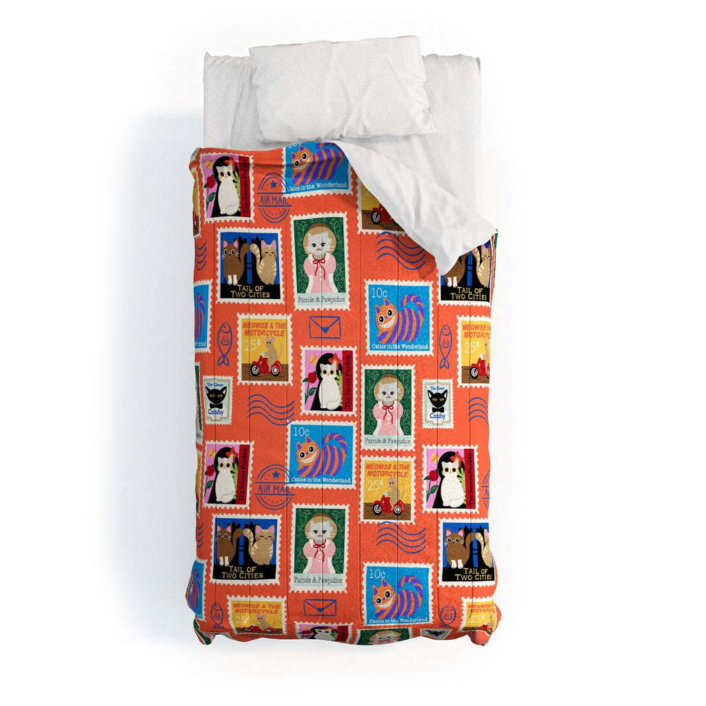 Design by Spark Classic Book Cat Stamps Comforter