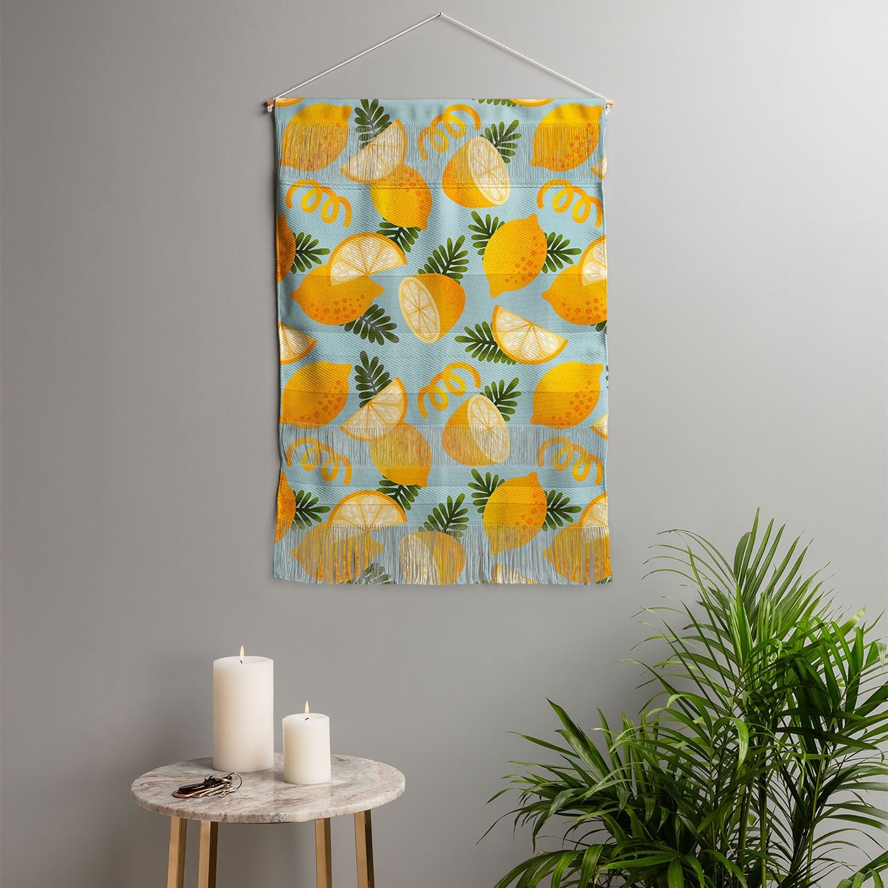 Jessica Molina Lemon Pattern on Sky Blue Wall Hanging Portrait