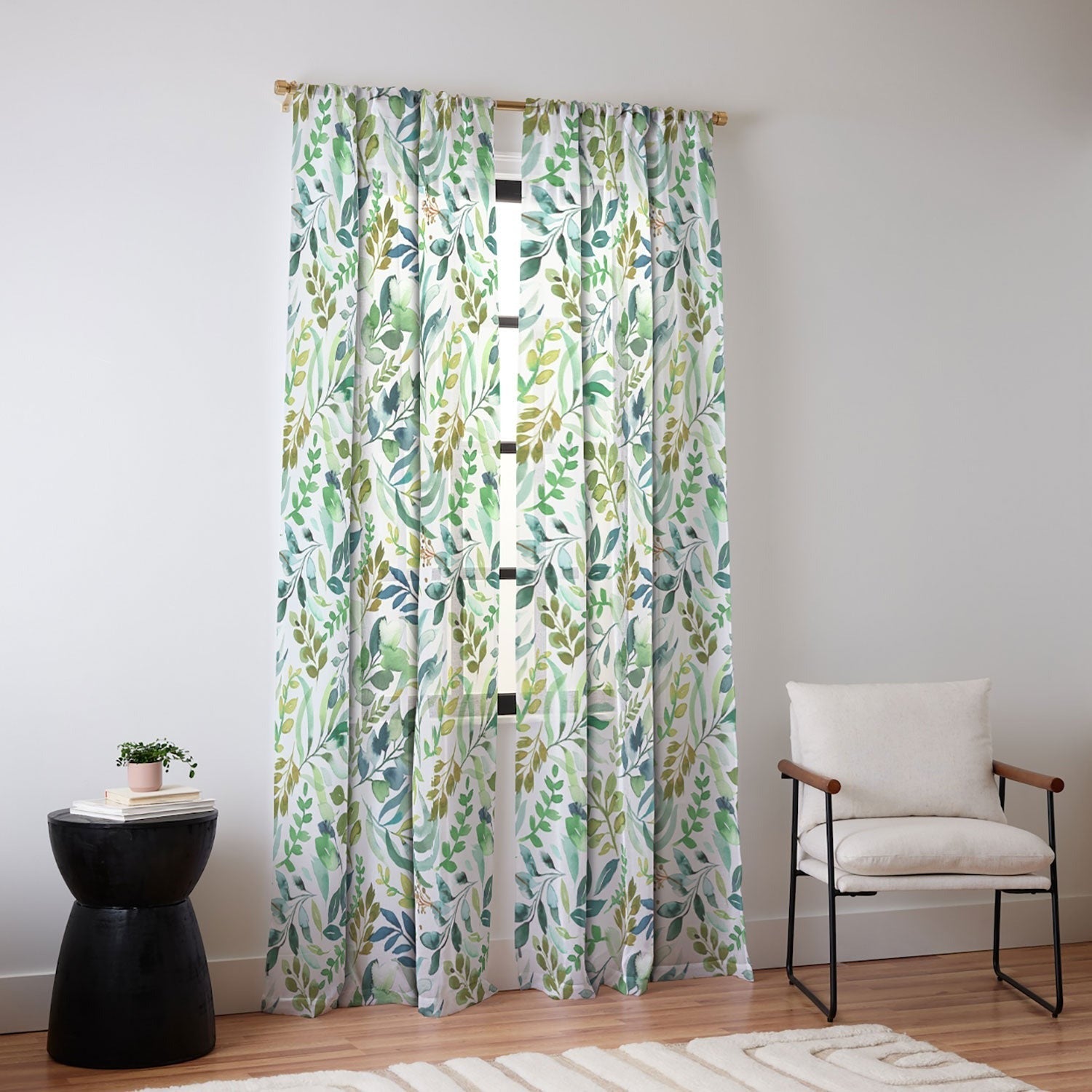Ninola Design Botanic Retreat Loose Botanical Leaves Watercolor Green Sheer Non Repeat