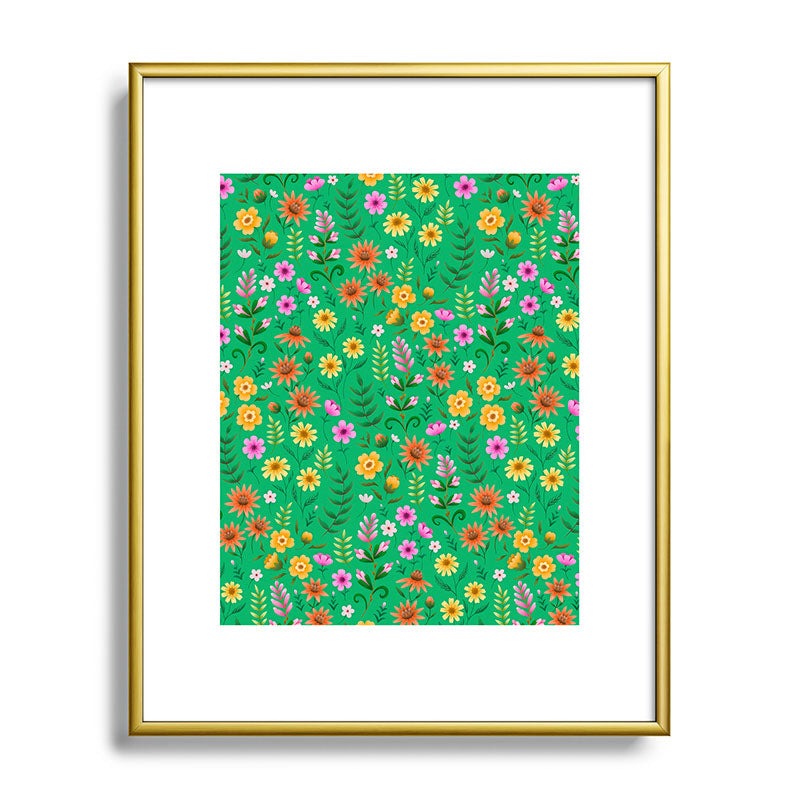 Pimlada Phuapradit Ditsy Spring Floral Green Metal Framed Art Print