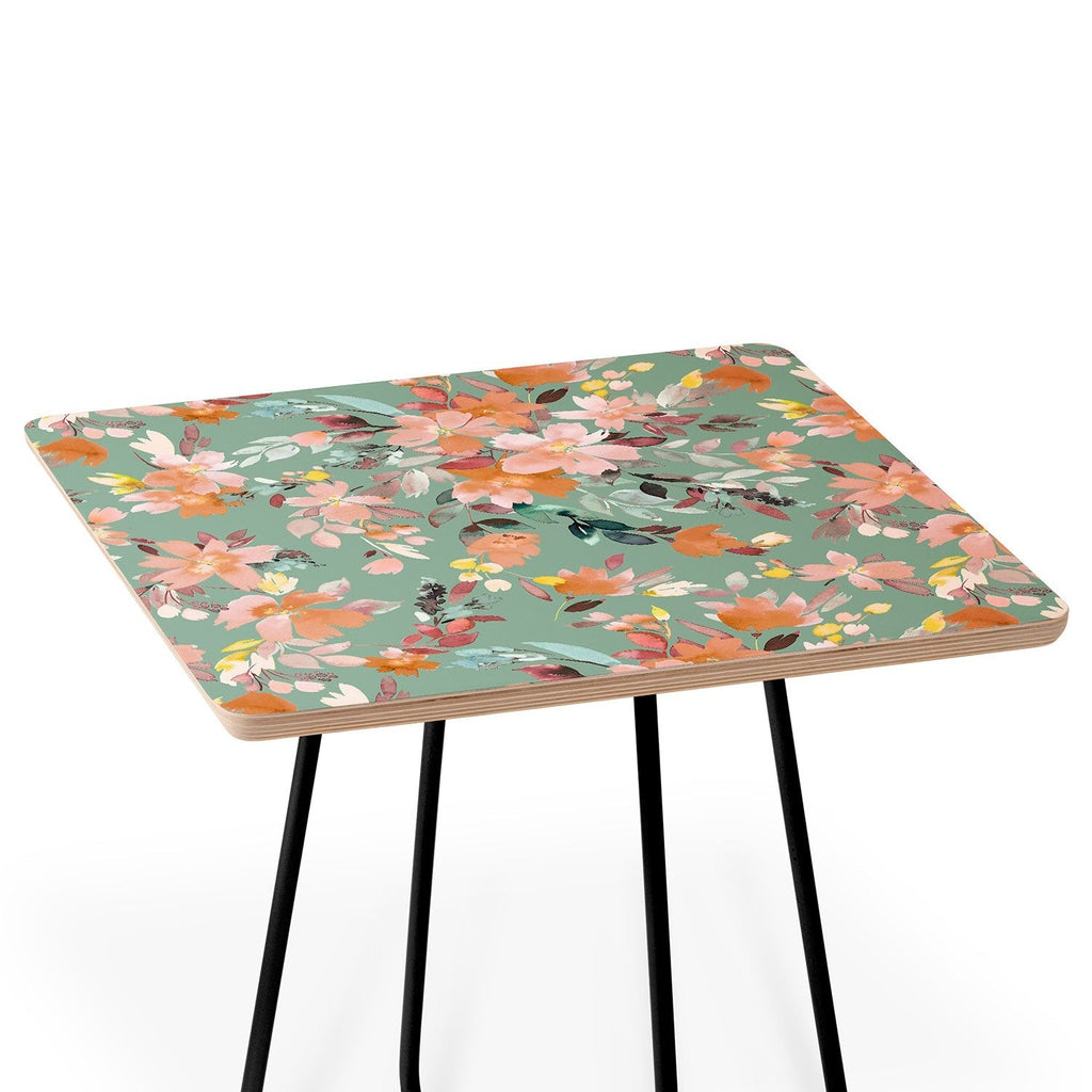Ninola Design Botanic Retreat Floral Oleander Whimsical Teal Green Side Table
