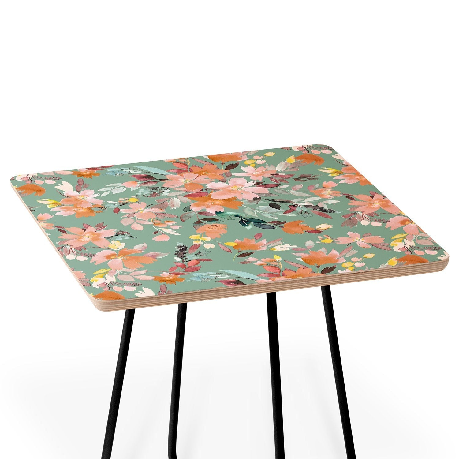 Ninola Design Botanic Retreat Floral Oleander Whimsical Teal Green Side Table