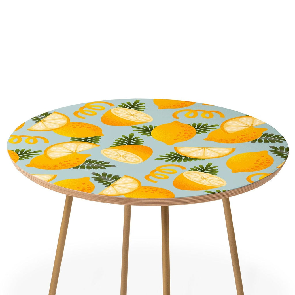 Jessica Molina Lemon Pattern on Sky Blue Round Side Table