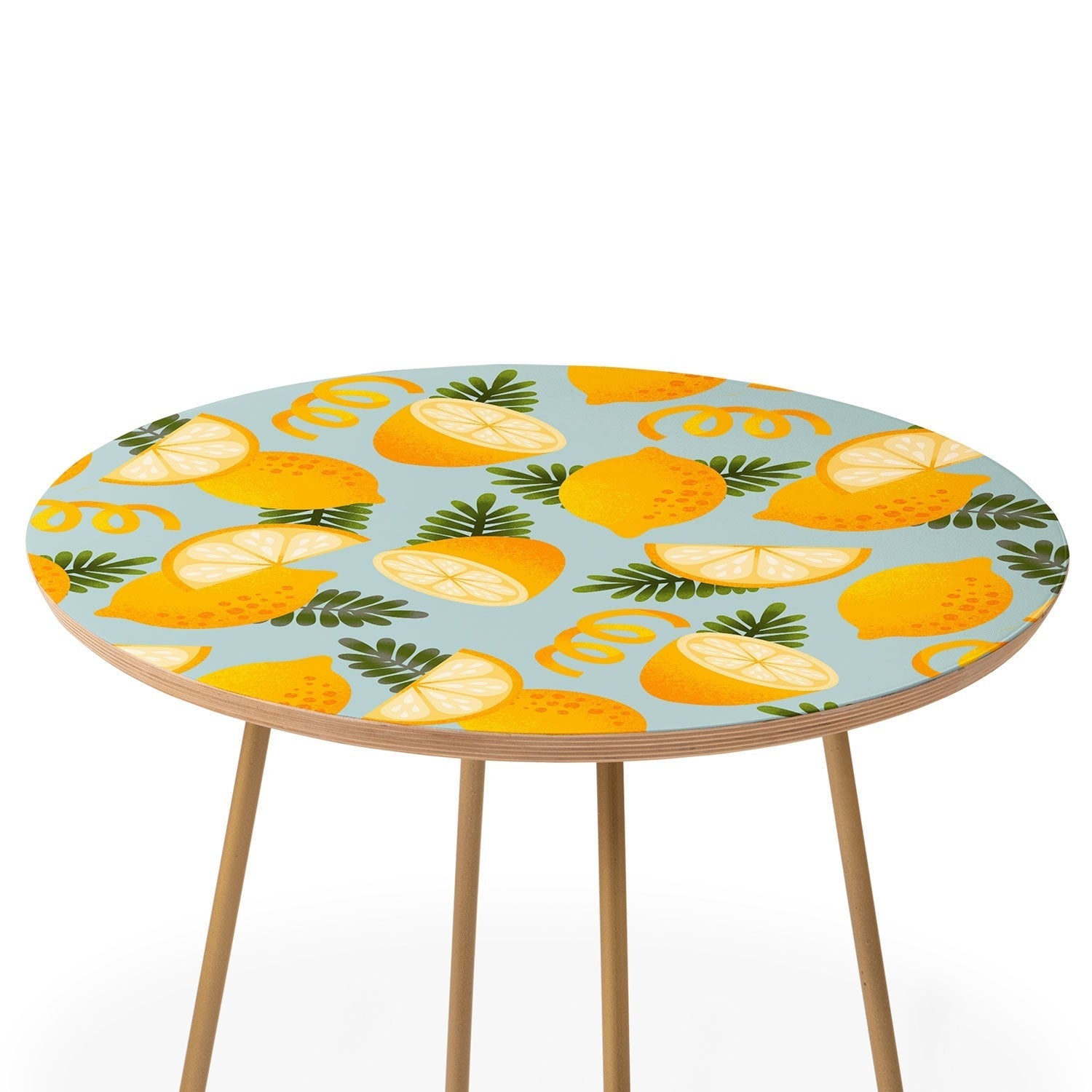 Jessica Molina Lemon Pattern on Sky Blue Round Side Table