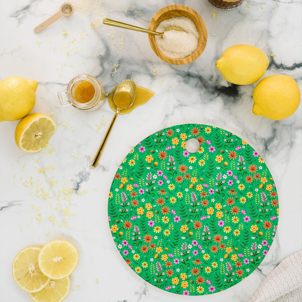 Pimlada Phuapradit Ditsy Spring Floral Green Cutting Board Round