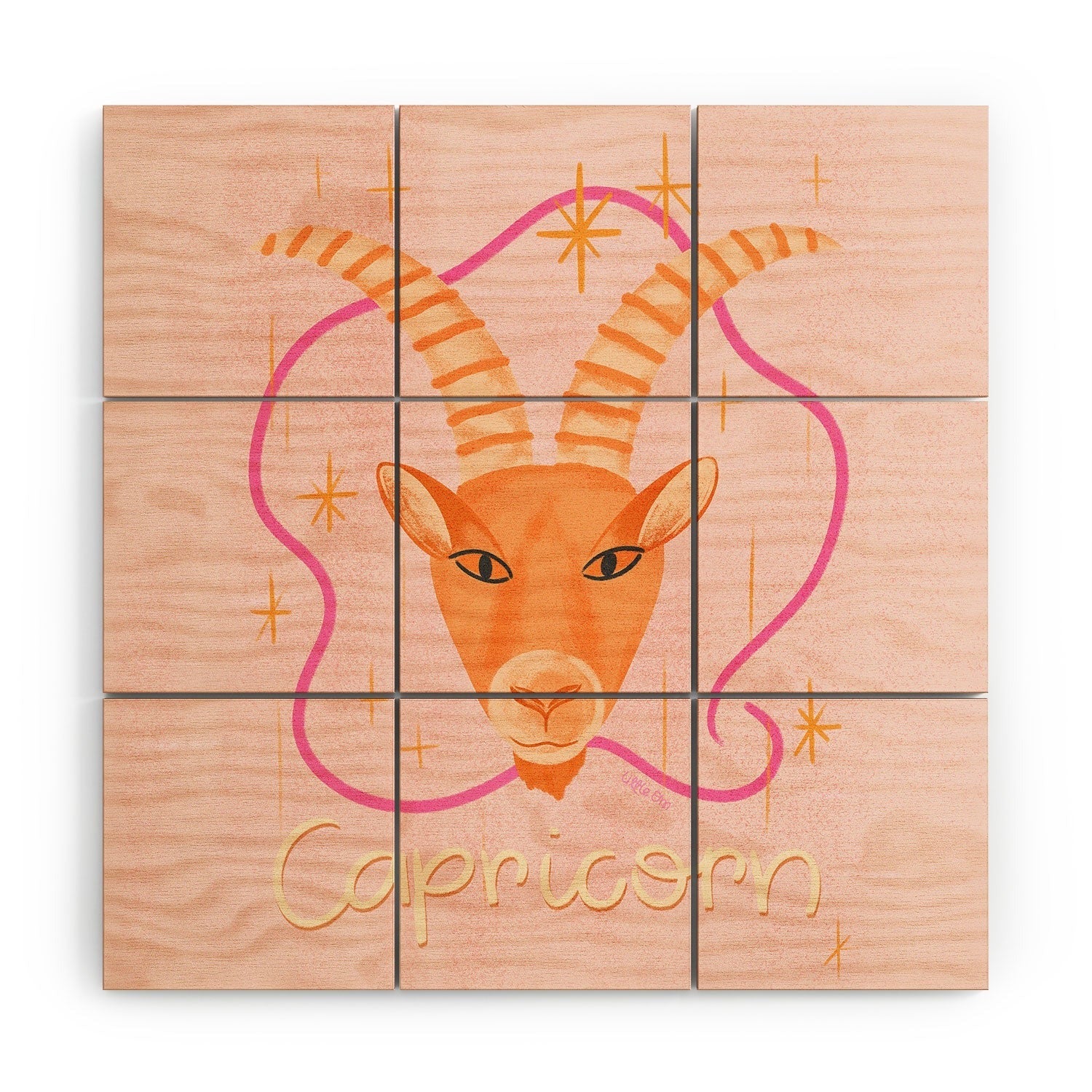 Little Om Zodiac Sign Capricorn Wood Wall Mural