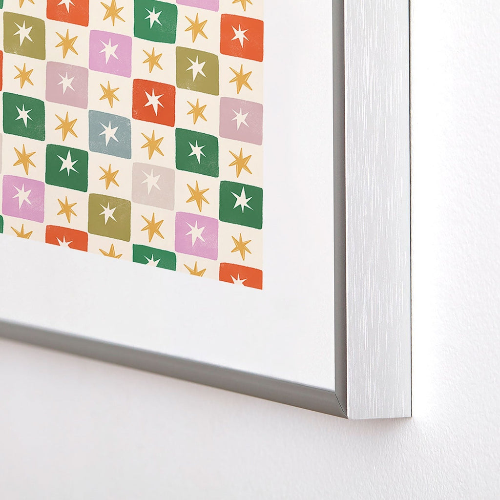 LouBruzzoni Retro Star Block Pattern Metal Framed Art Print