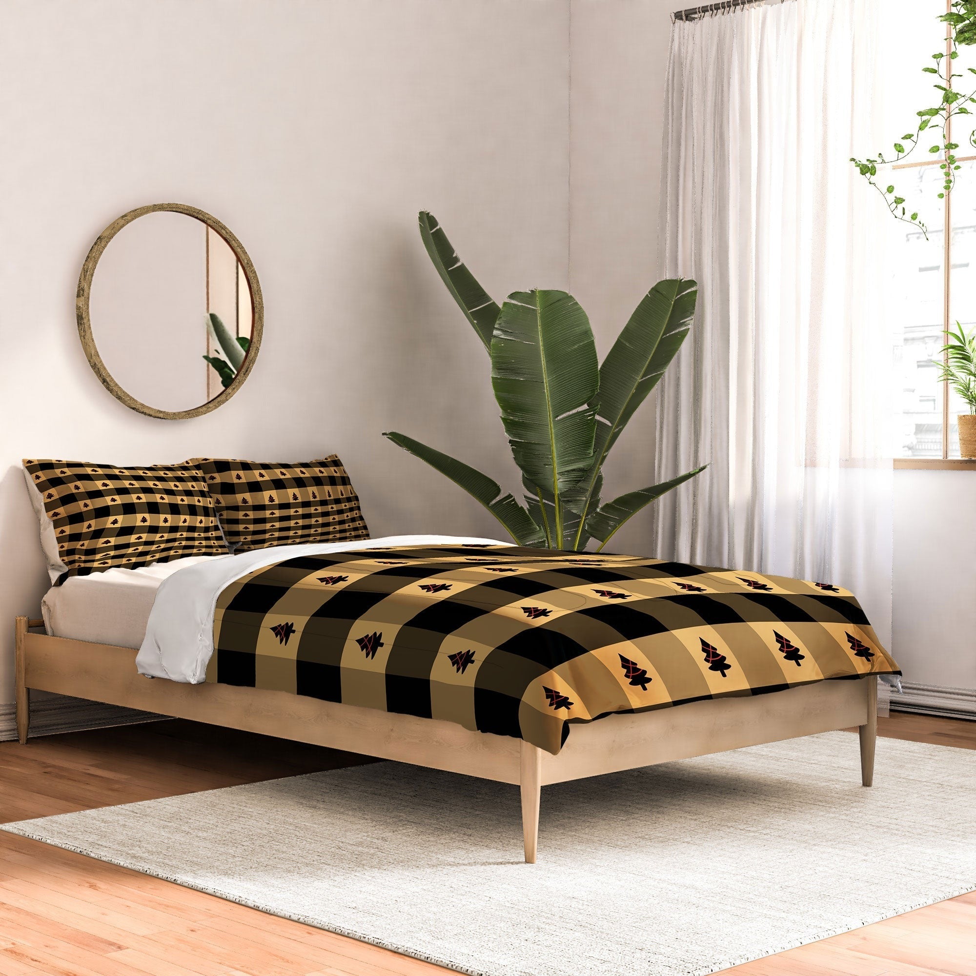 Design by Spark Black Gold Tree Tree Gingham Comforter