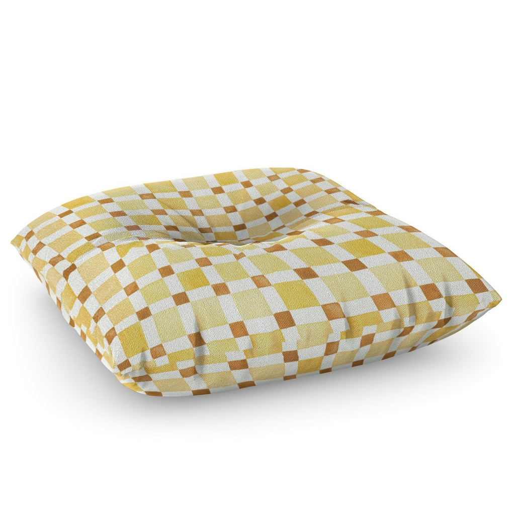 Ninola Design Everyday Artifact Checker Mosaic Tiles Geometry Yellow Floor Pillow Square