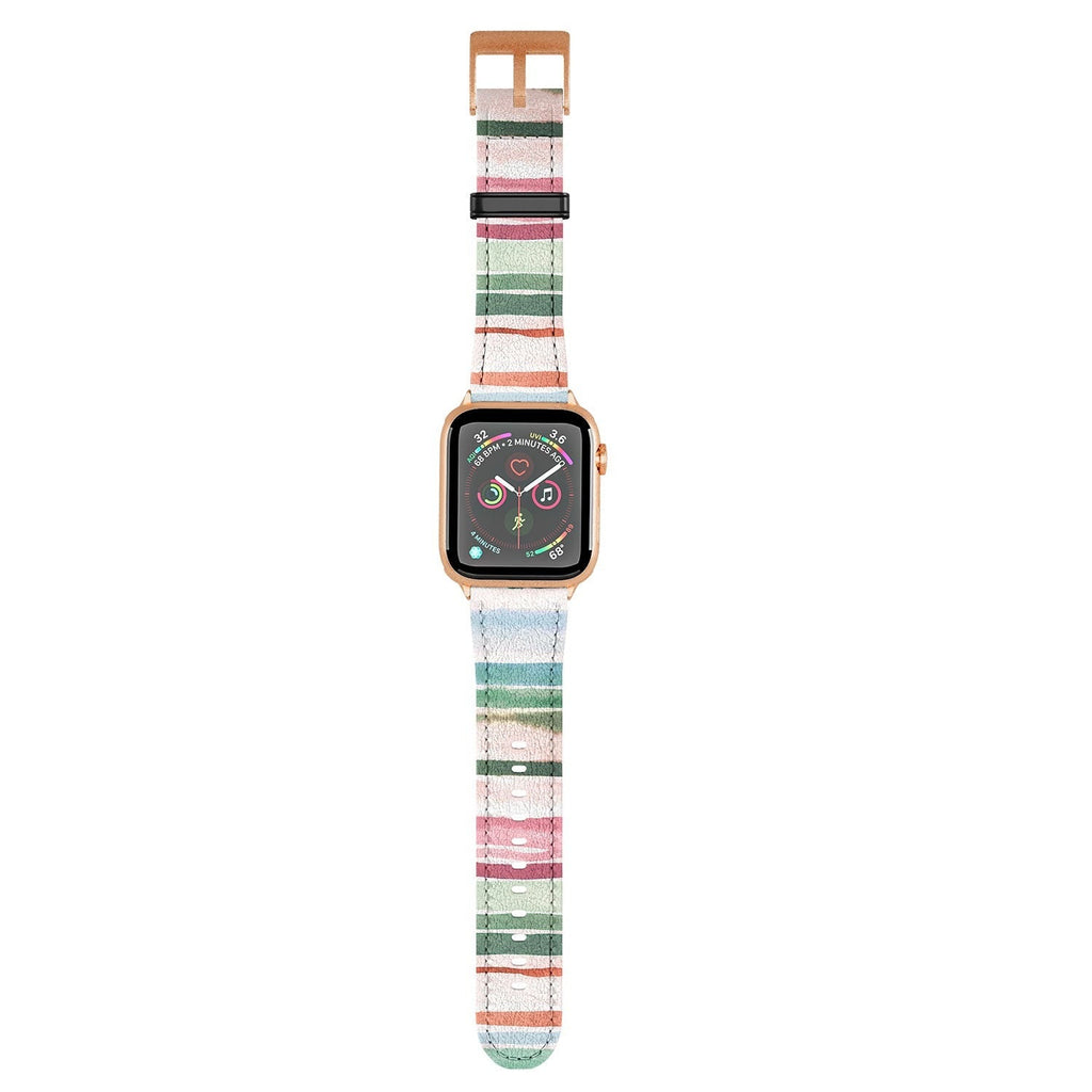 Ninola Design Botanic Retreat Watercolor Stripes Green Orange Red Apple Watch Band