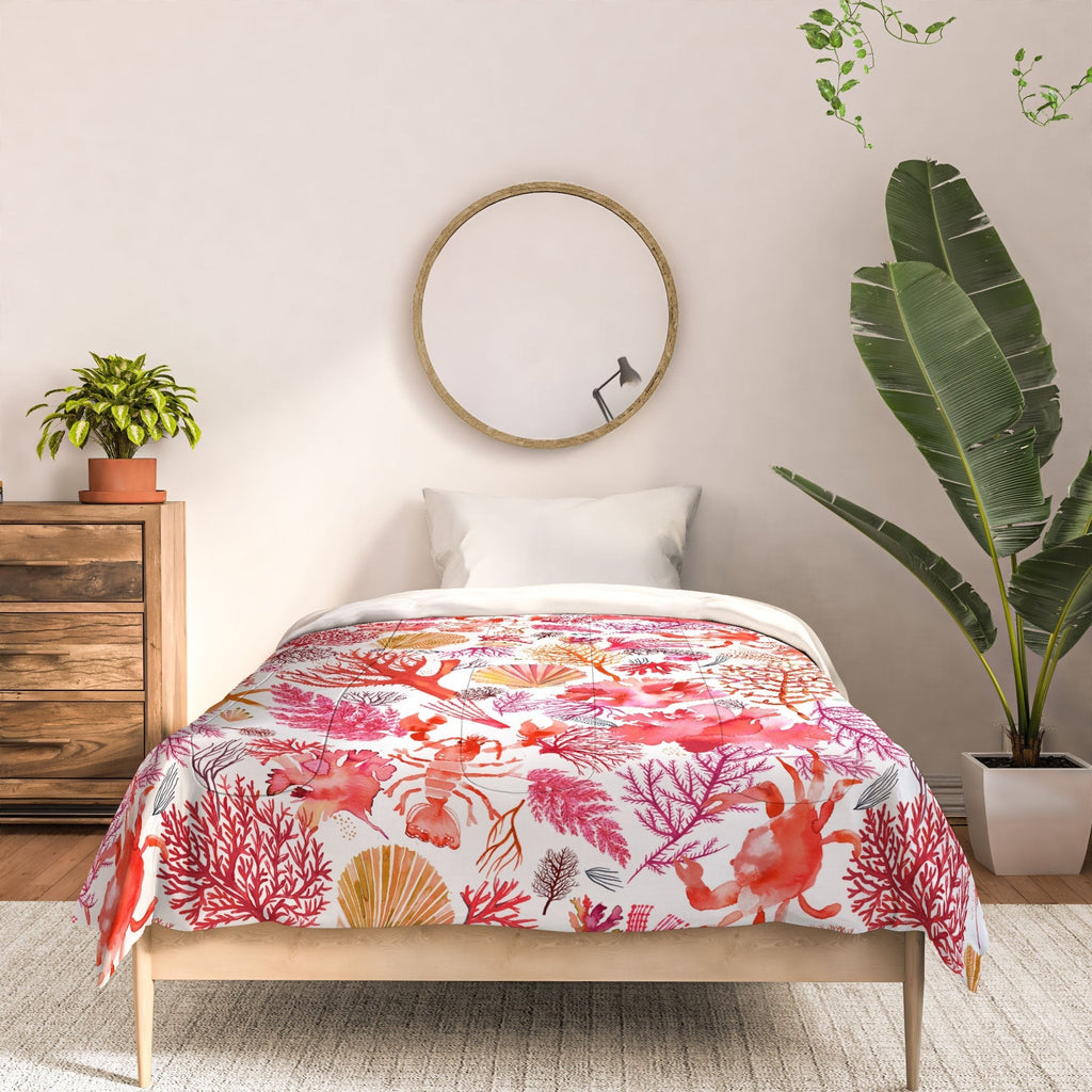 Ninola Design Botanic Retreat Coral Reef Crab Lobster Red Comforter