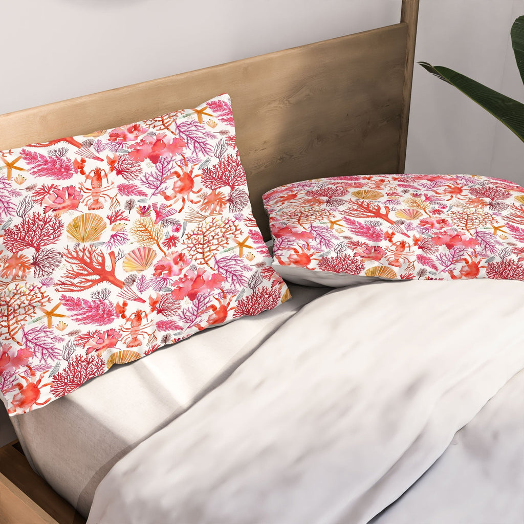 Ninola Design Botanic Retreat Coral Reef Crab Lobster Red Pillow Shams