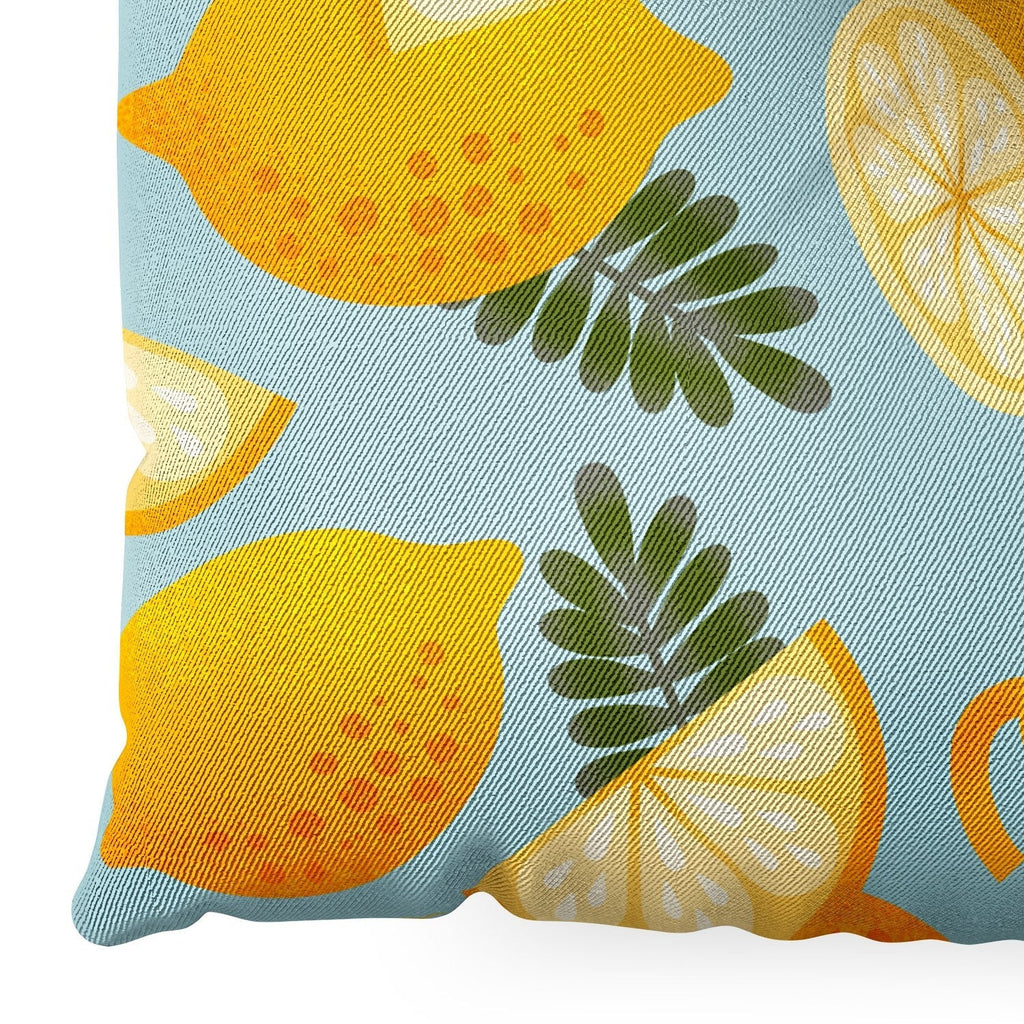 Jessica Molina Lemon Pattern on Sky Blue Floor Pillow Square