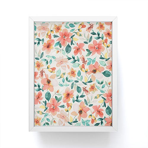 Ninola Design Botanic Retreat Tropical Whimsical Flowers Coral Green Framed Mini Art Print