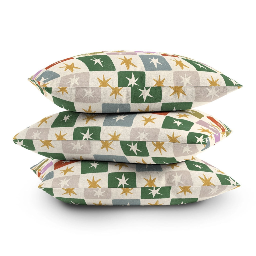 LouBruzzoni Retro Star Block Pattern Outdoor Throw Pillow