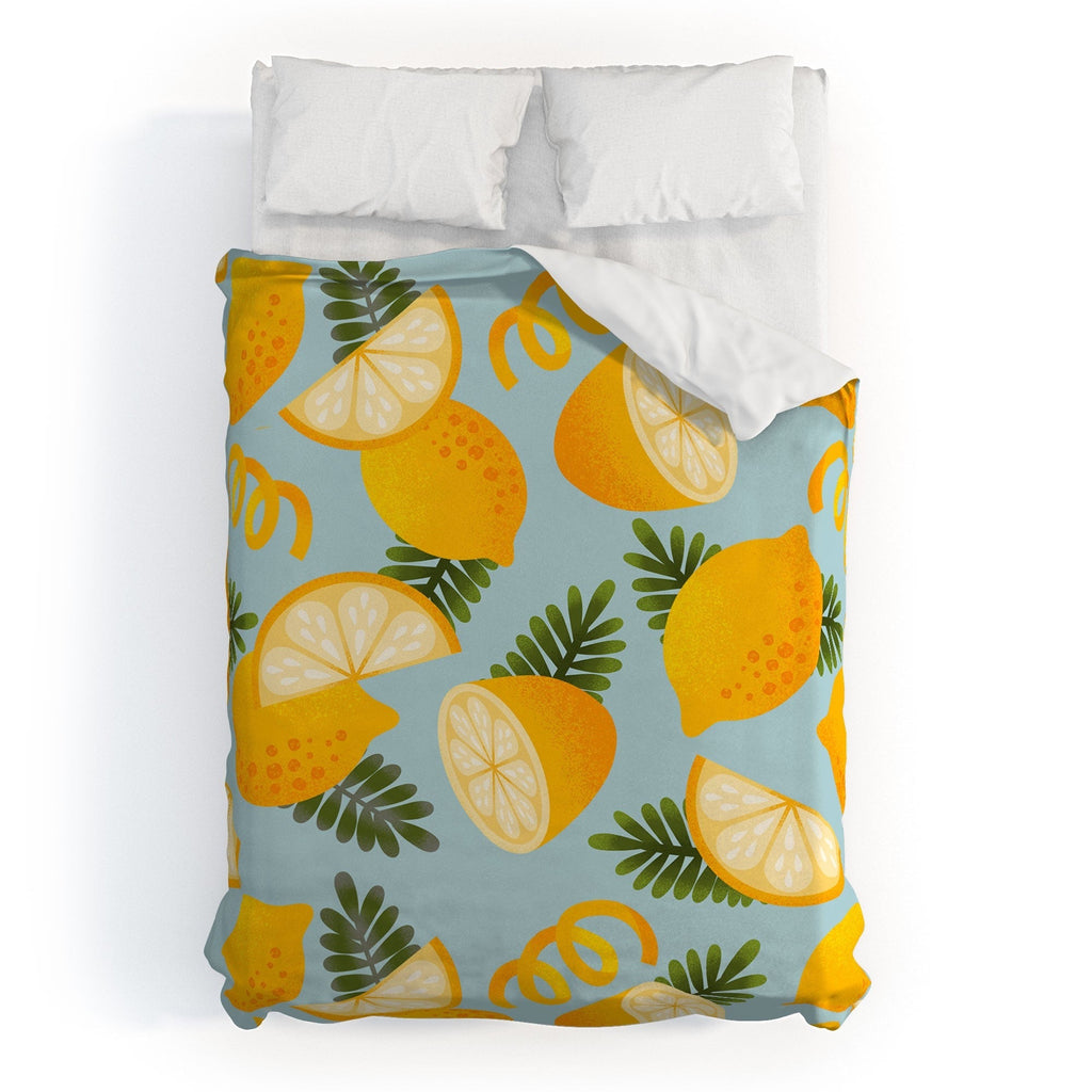 Jessica Molina Lemon Pattern on Sky Blue Duvet Cover