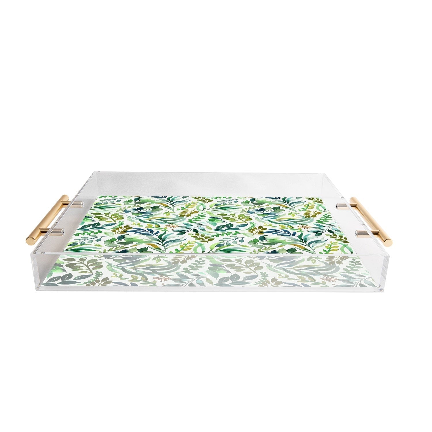Ninola Design Botanic Retreat Loose Botanical Leaves Watercolor Green Acrylic Tray