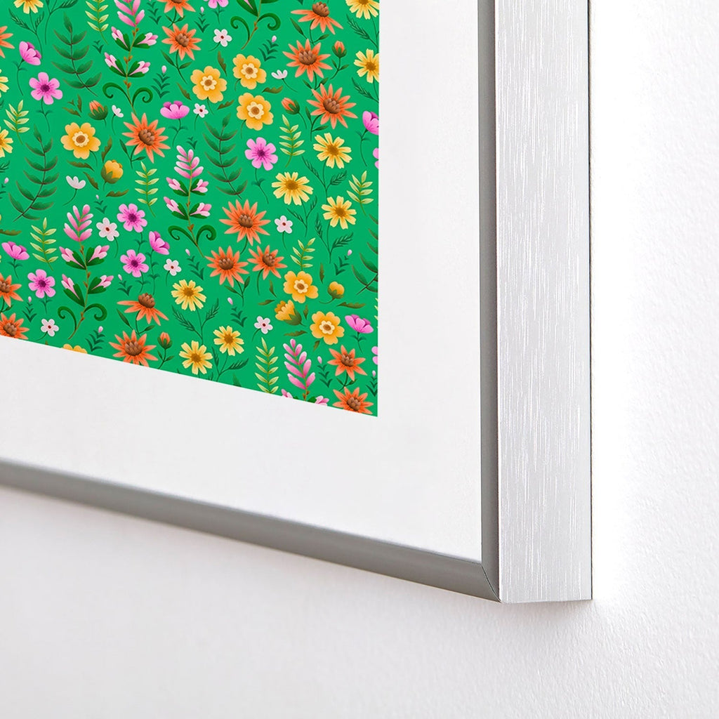 Pimlada Phuapradit Ditsy Spring Floral Green Metal Framed Art Print