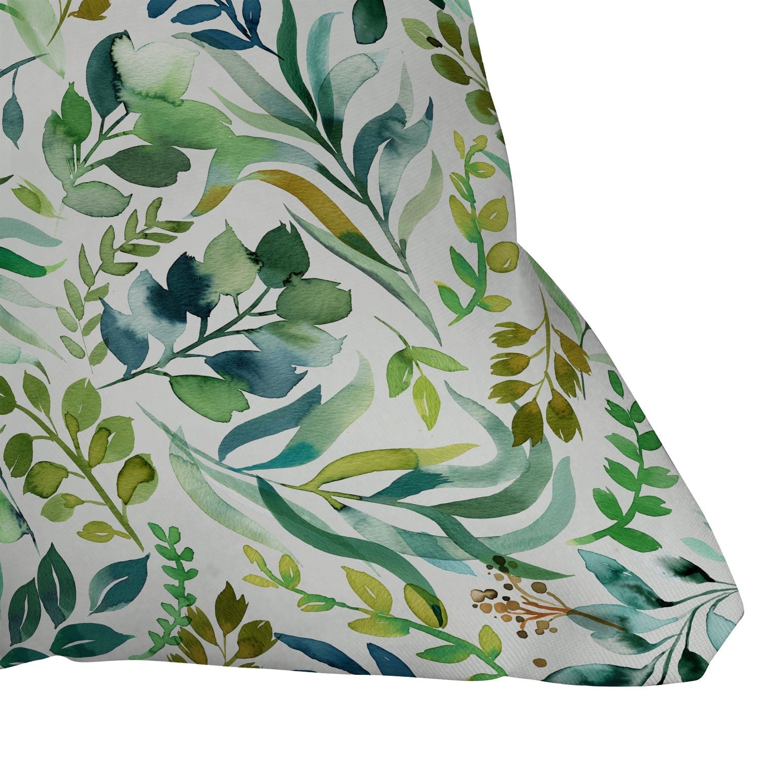 Ninola Design Botanic Retreat Loose Botanical Leaves Watercolor Green Throw Pillow