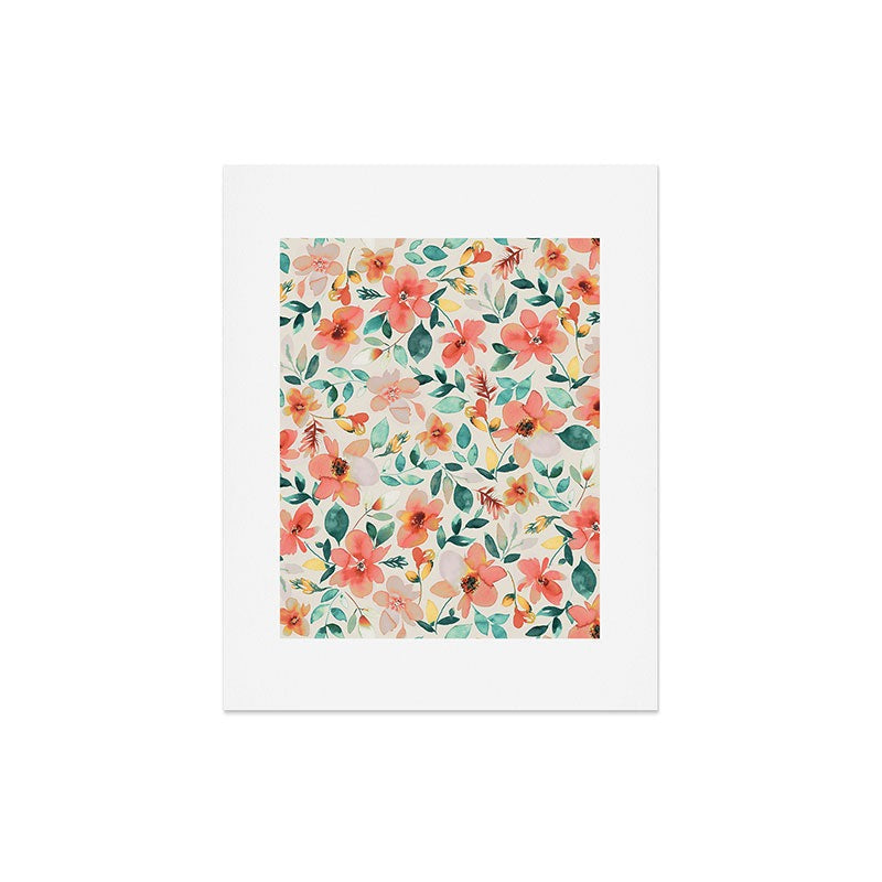 Ninola Design Botanic Retreat Tropical Whimsical Flowers Coral Green Art Print