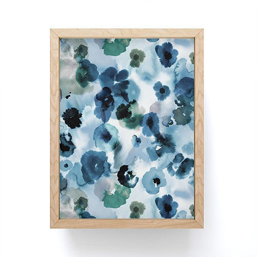Ninola Design Botanic Retreat Ombre Abstract Watercolor Flowers Blue Navy Framed Mini Art Print