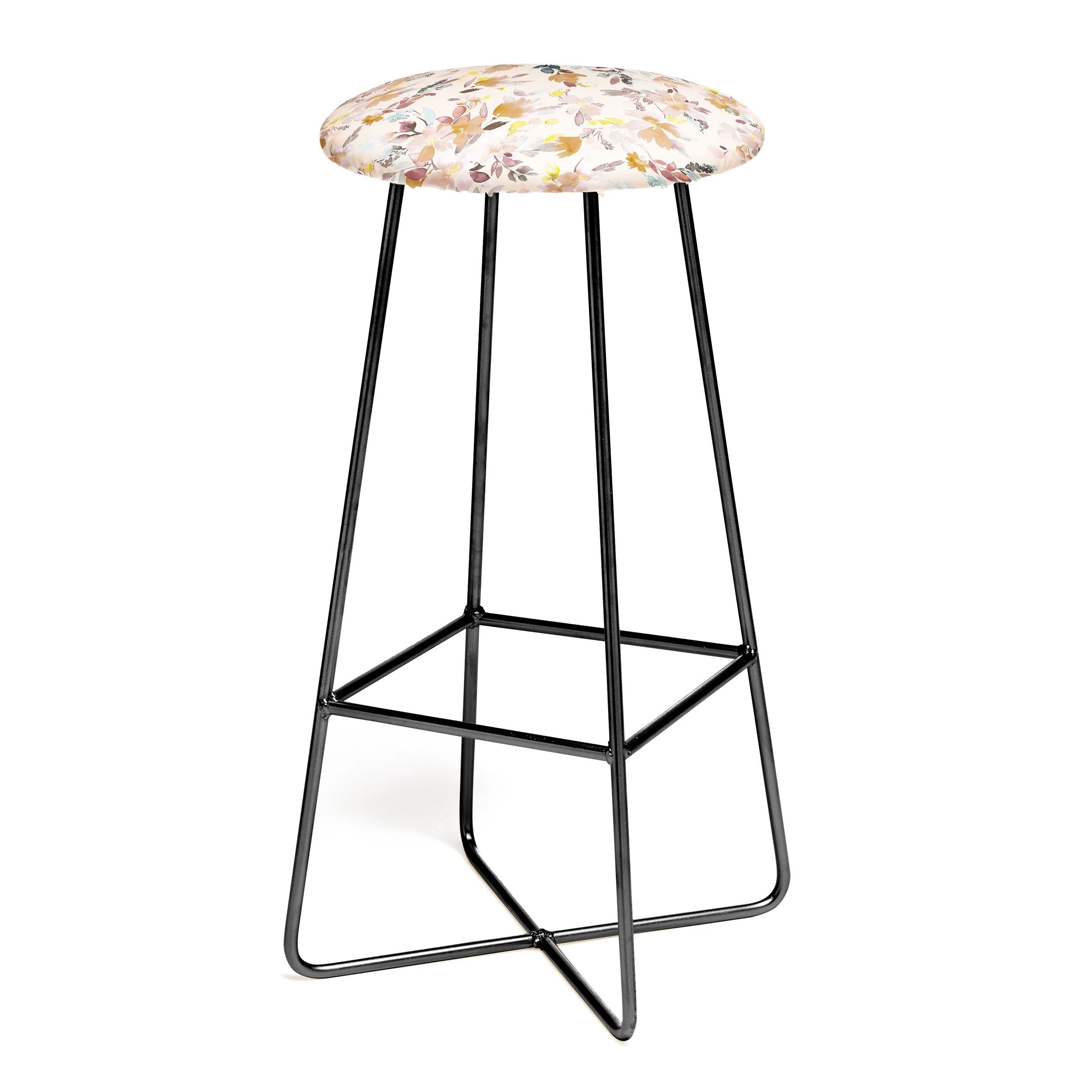 Ninola Design Botanic Retreat Floral Oleander Whimsical Soft Pink Bar Stool