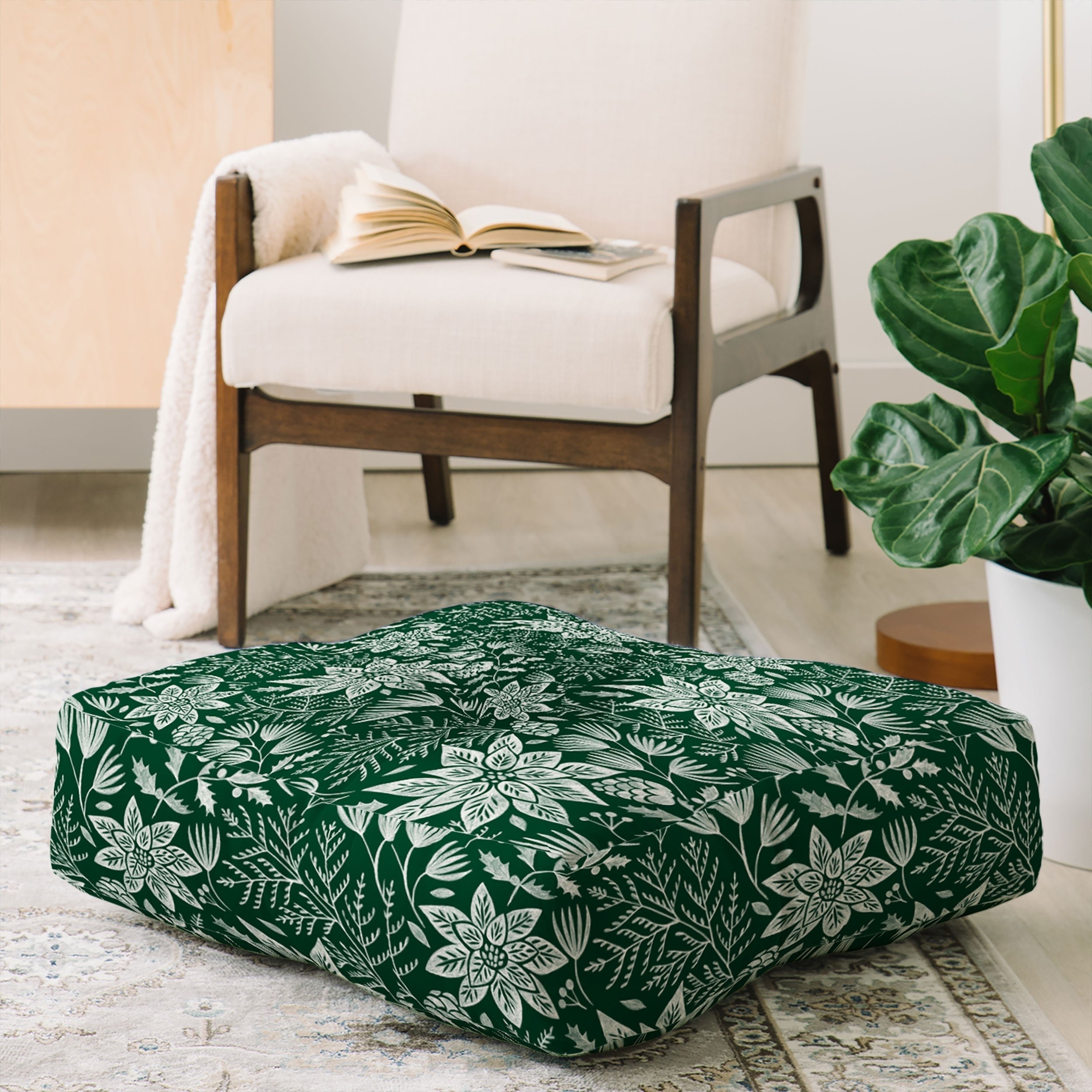 Pimlada Phuapradit Christmas Poinsettia Floor Pillow Square
