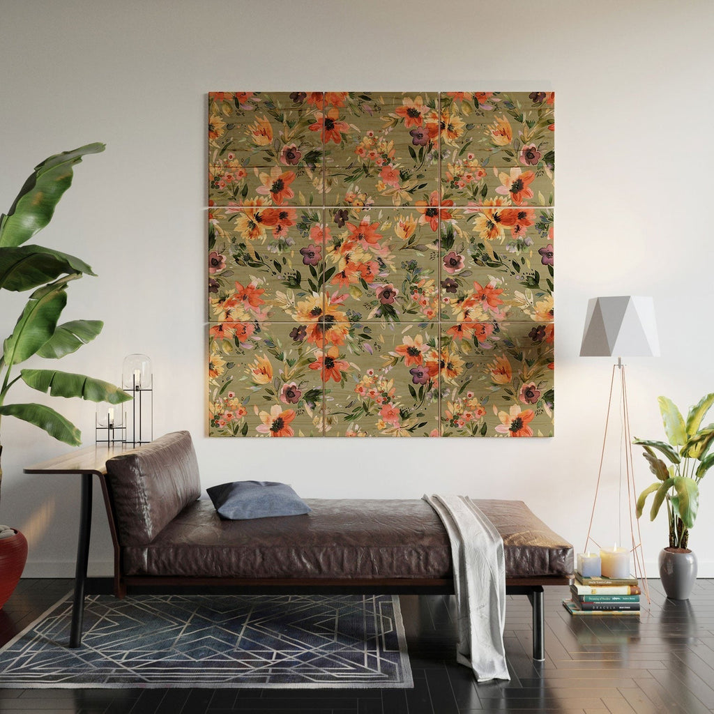 Ninola Design Botanic Retreat Floral Oleander Whimsical Teal Green Wood Wall Mural