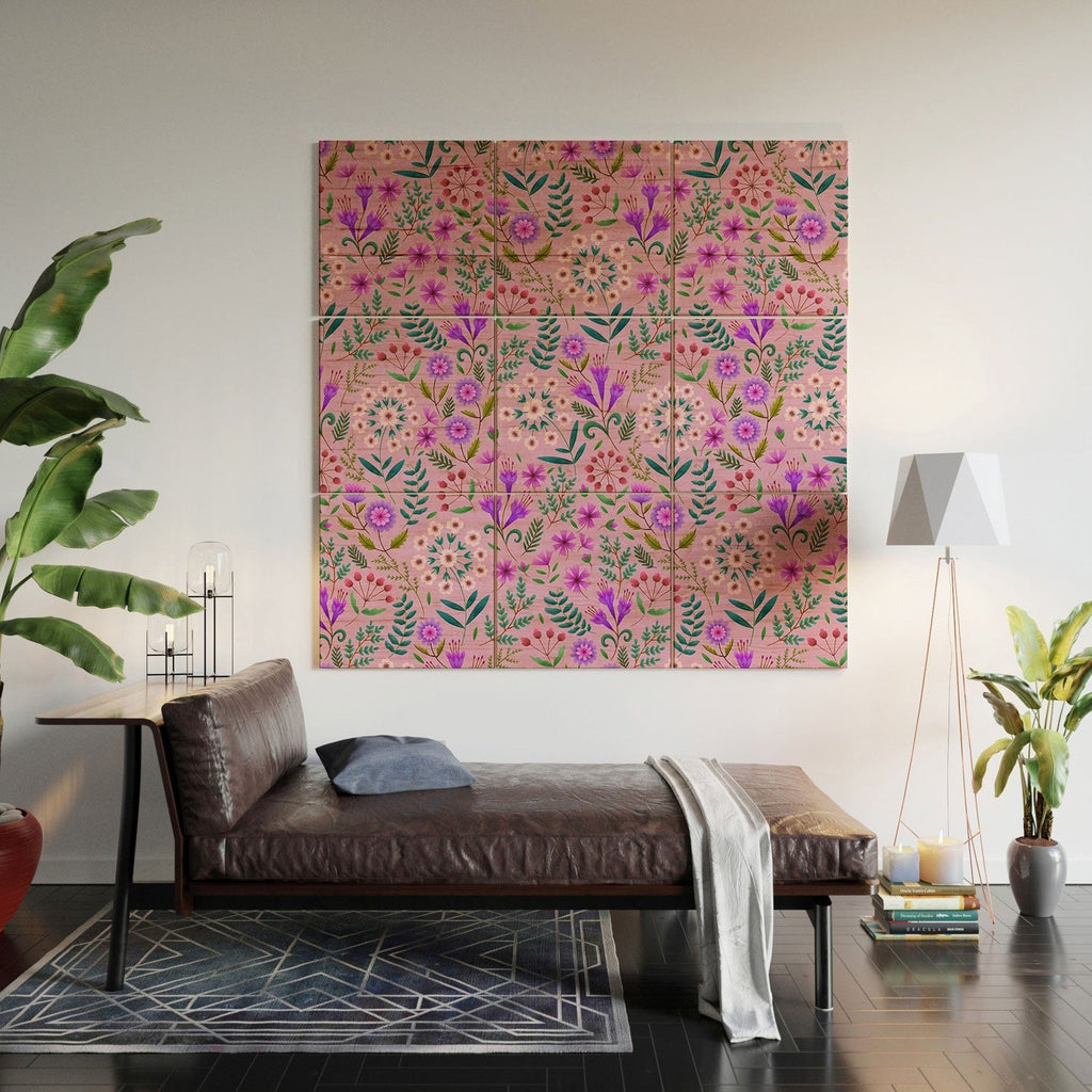 Pimlada Phuapradit Ditsy Purple Floral Half Drop Wood Wall Mural