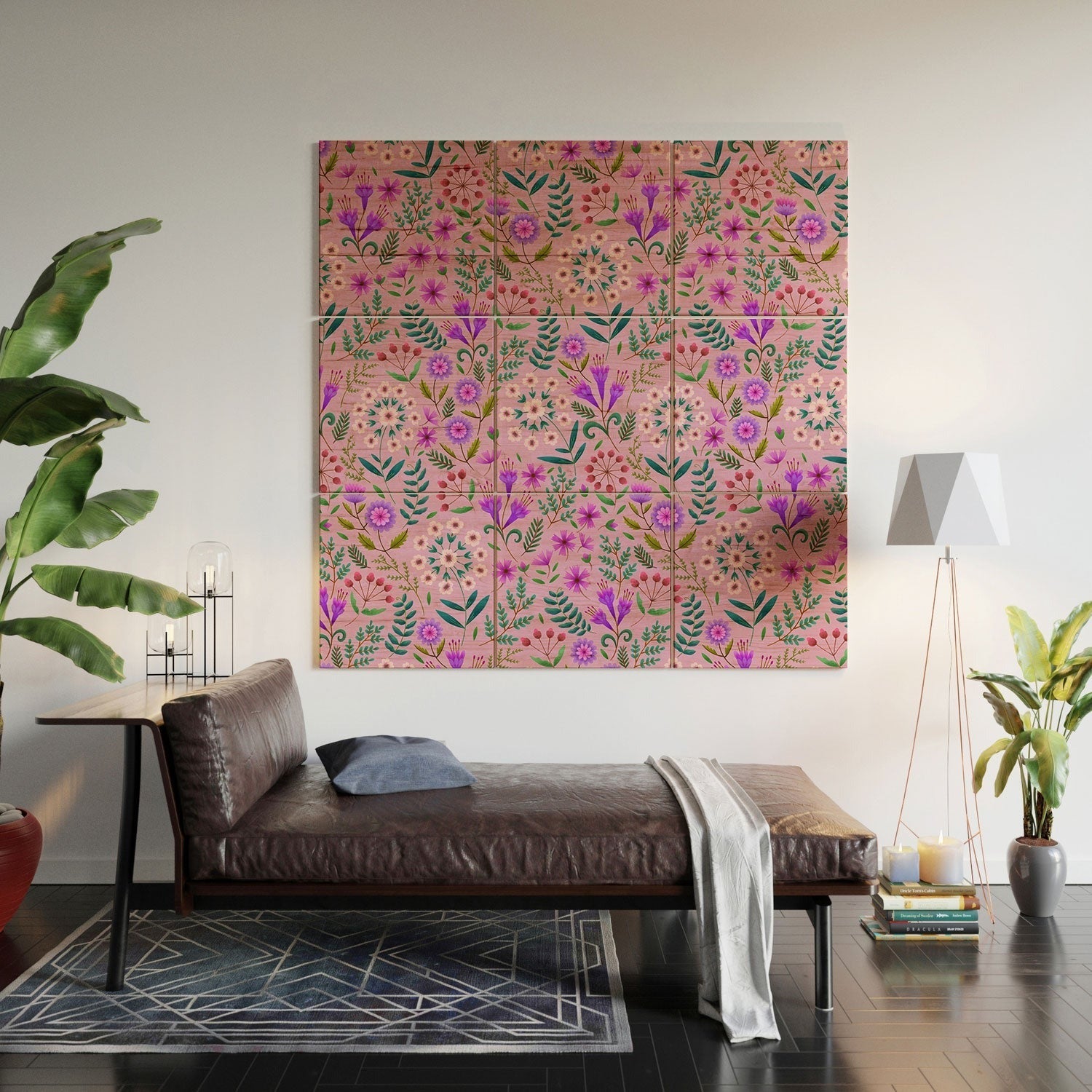 Pimlada Phuapradit Ditsy Purple Floral Half Drop Wood Wall Mural