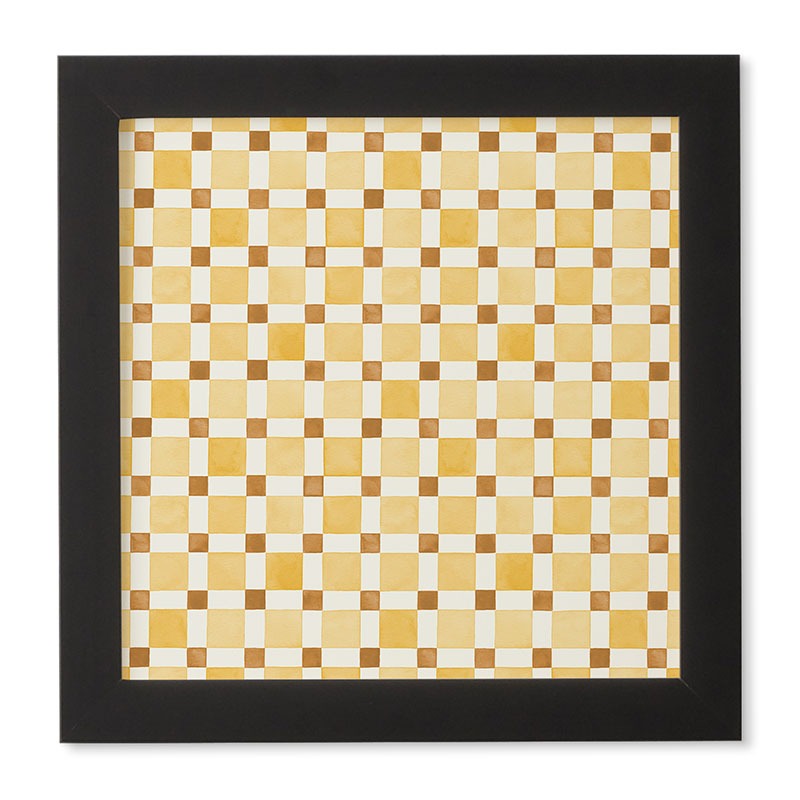 Ninola Design Everyday Artifact Checker Mosaic Tiles Geometry Yellow Framed Wall Art