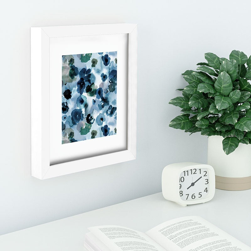 Ninola Design Botanic Retreat Ombre Abstract Watercolor Flowers Blue Navy Recessed Framing Rectangle
