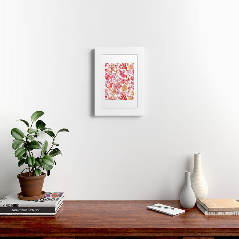Ninola Design Botanic Retreat Coral Reef Crab Lobster Red Framed Art Print